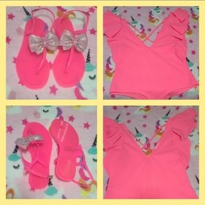 Pink xl. Shirt and pink jelly sandals